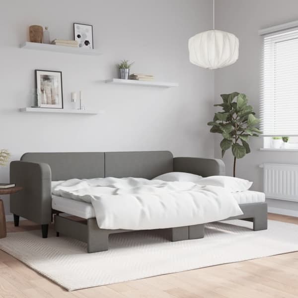 Dagbädd med madrasser utdragbar mörkgrå 80x200 cm tyg