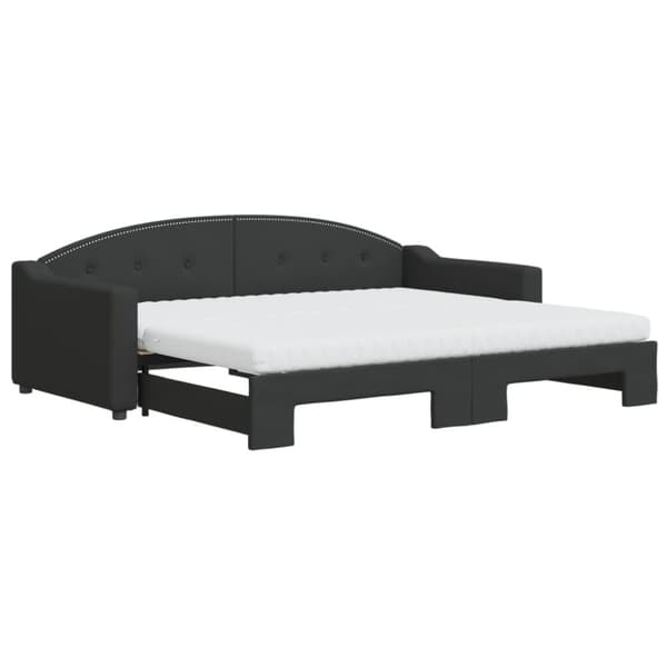 Dagbädd utdragbar med madrasser svart 90x200 cm tyg