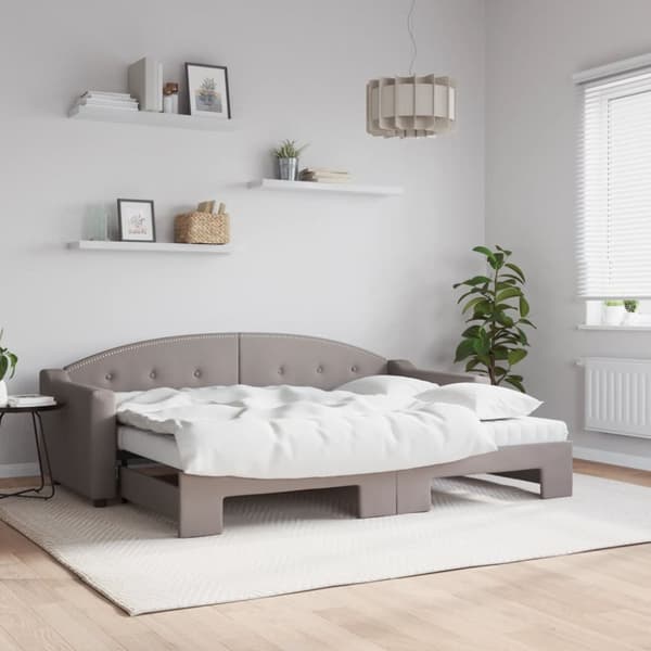 Dagbädd med madrasser utdragbar taupe 80x200 cm tyg
