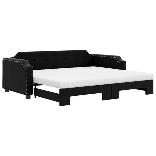 Dagbädd utdragbar med madrasser svart 90x200 cm tyg
