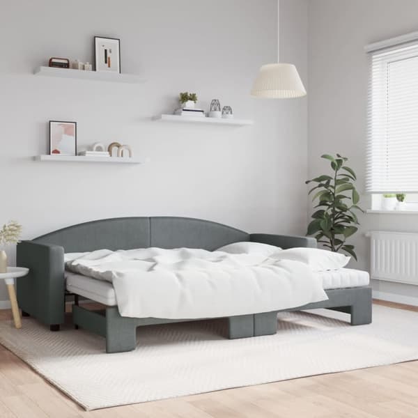 Dagbädd med madrasser utdragbar mörkgrå 80x200 cm tyg