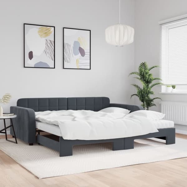 Dagbädd utdragbar och madrasser mörkgrå 100x200 cm sammet
