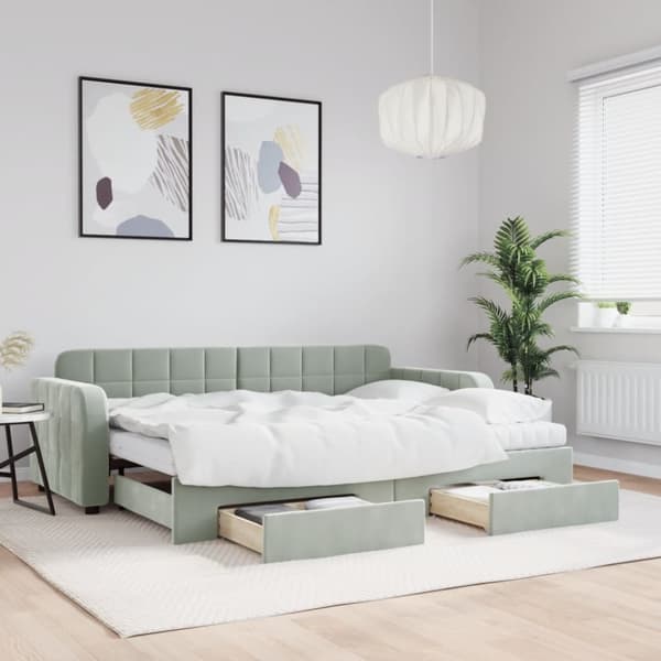 Dagbädd utdragbar med lådor ljusgrå 80x200 cm sammet
