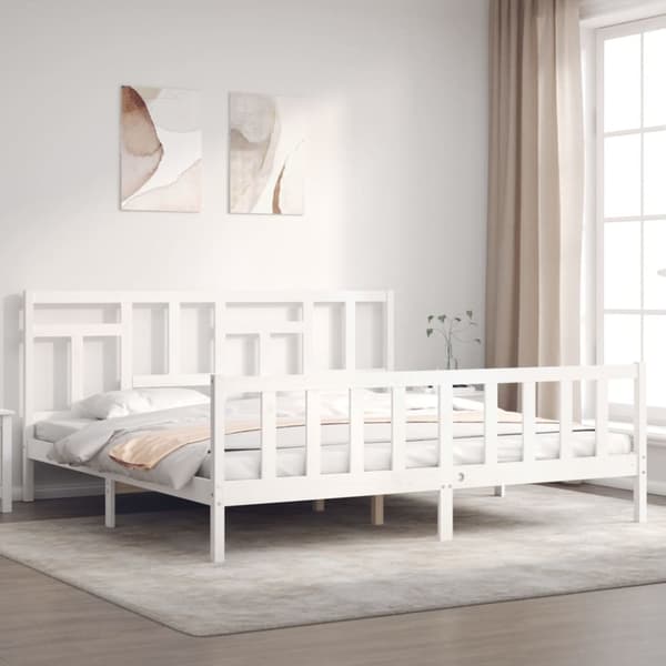 Sängram utan madrass vit 200x200 cm massiv furu