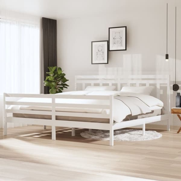 Sängram vit massivt trä 200x200 cm