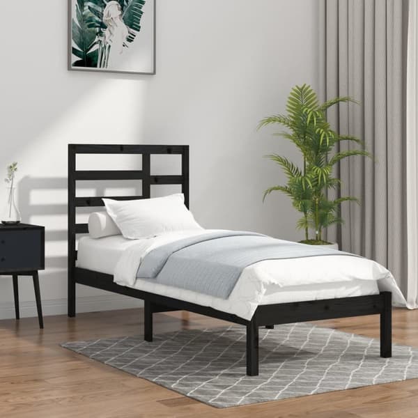 Sängram svart massiv furu 75x190 cm