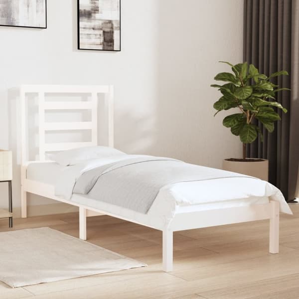 Sängram vit massivt trä 75x190 cm
