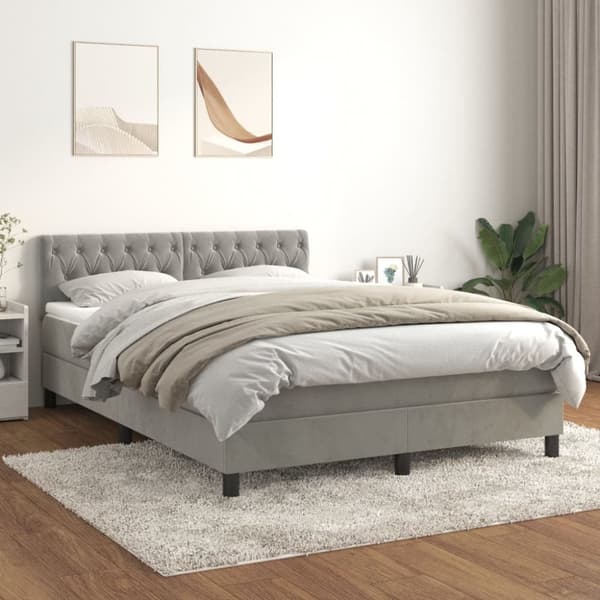 Ramsäng med madrass ljusgrå 140x190 cm sammet