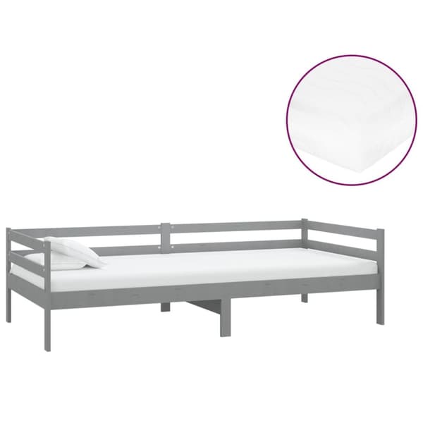 Dagbädd med madrass 90x200 cm grå massiv furu