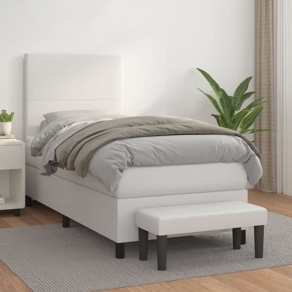 Ramsäng med madrass vit 100x200 cm konstläder