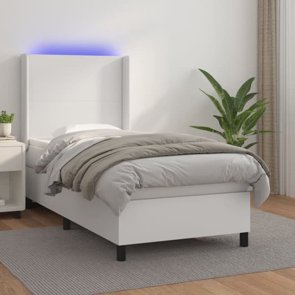 Ramsäng med madrass & LED vit 90x190 cm konstläder