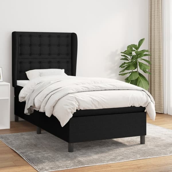 Ramsäng med madrass svart 90x190 cm tyg