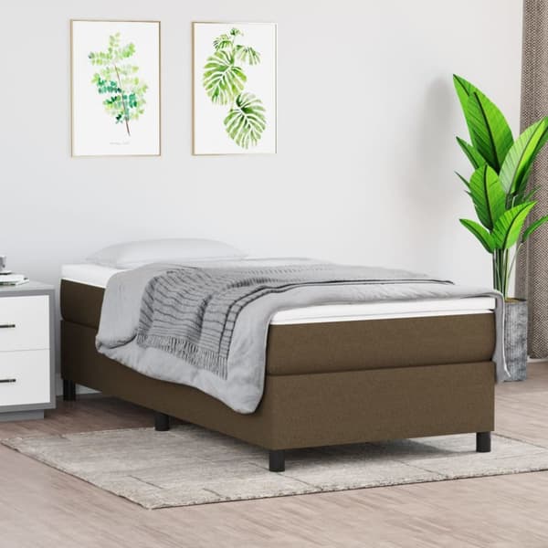 Ramsäng med madrass mörkbrun 90x200 cm tyg