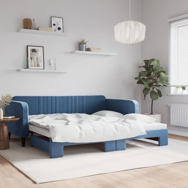 Dagbädd utdragbar blå 100x200 cm sammet