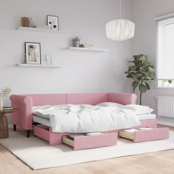 Dagbädd utdragbar med lådor rosa 80x200 cm sammet