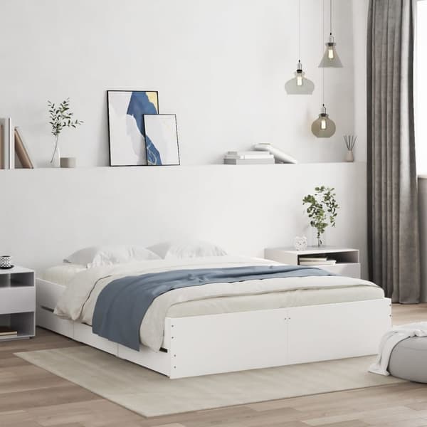 Sängram med lådor vit 150x200 cm konstruerad trä