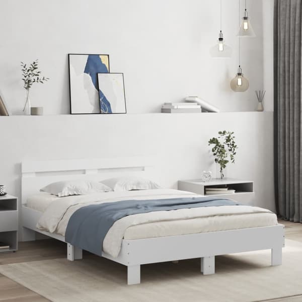 Sängram med huvudgavel vit 120x200 cm konstruerat trä
