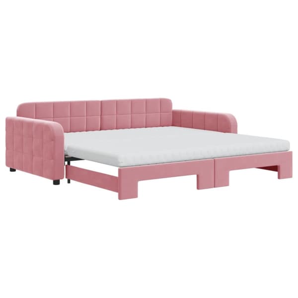 Dagbädd utdragbar och madrasser rosa 100x200 cm sammet