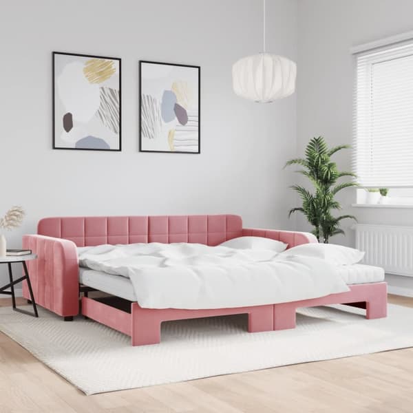 Dagbädd utdragbar och madrasser rosa 100x200 cm sammet