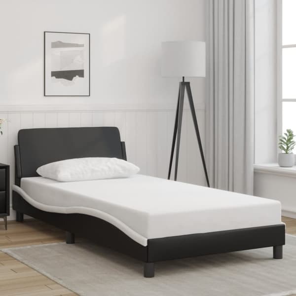 Sängram med huvudgavel svart och vit 100x200 cm konstläder