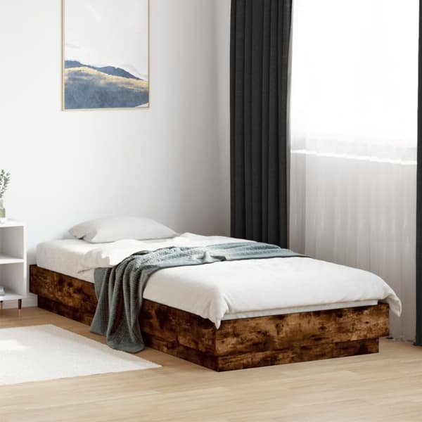 Sängram utan madrass rökfärgad ek 100x200 cm konstruerad trä