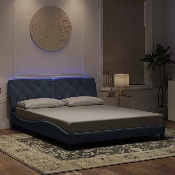Sängram med LED-belysning mörkgrå 160x200 cm sammet