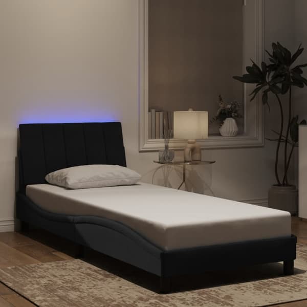 Sängram med LED-belysning svart 90x190 cm sammet