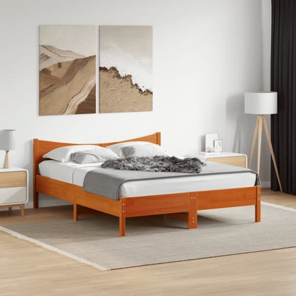Sängram utan madrass vaxbrun 160x200 cm massiv furu
