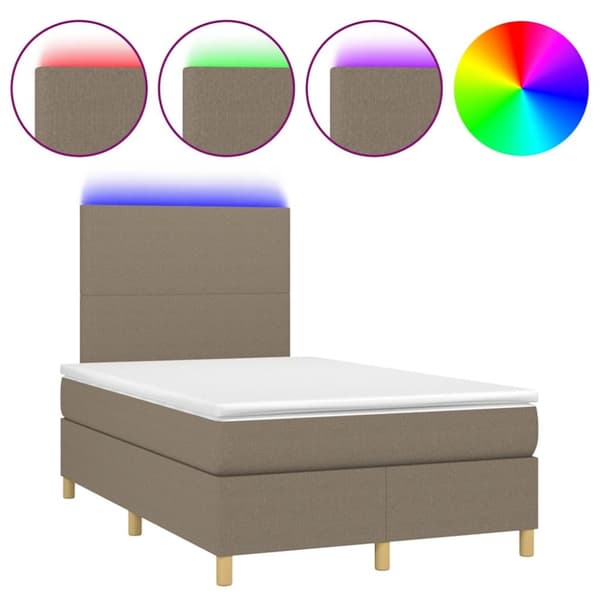 Ramsäng med madrass & LED taupe 120x190 cm tyg