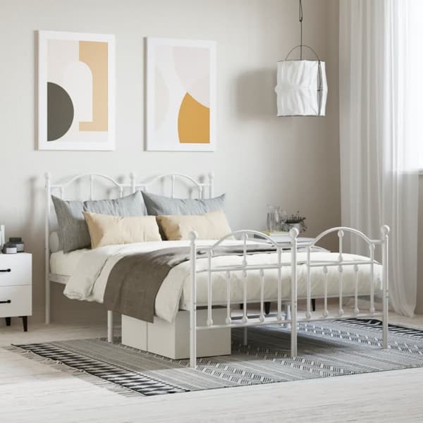 Sängram med huvudgavel och fotgavel vit metall 120x190 cm