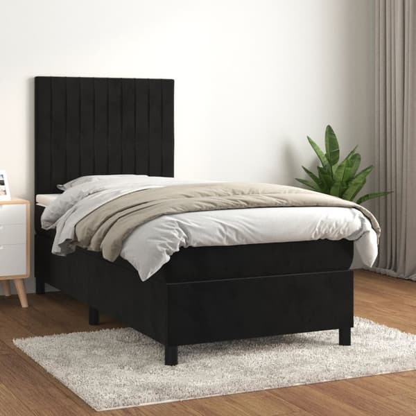 Ramsäng med madrass svart 80x200 cm sammet