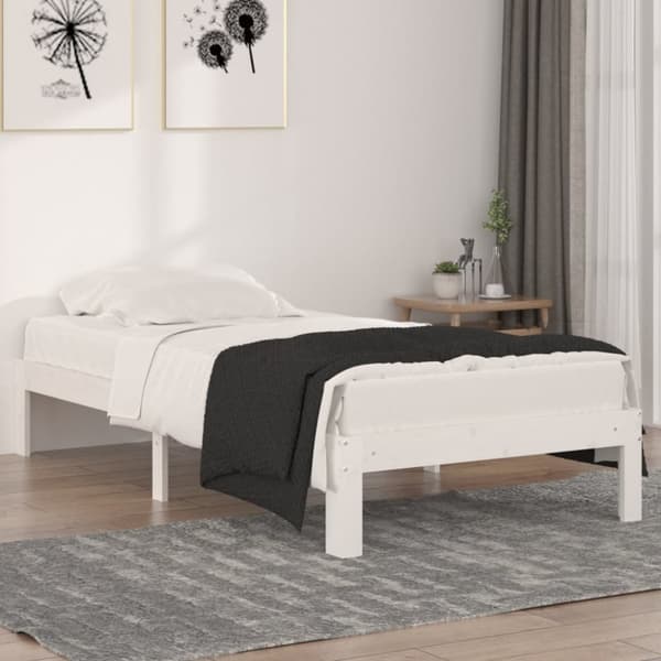 Sängram vit massivt trä 90x190 cm