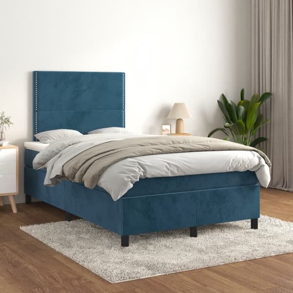 Ramsäng med madrass mörkblå 120x200 cm sammet