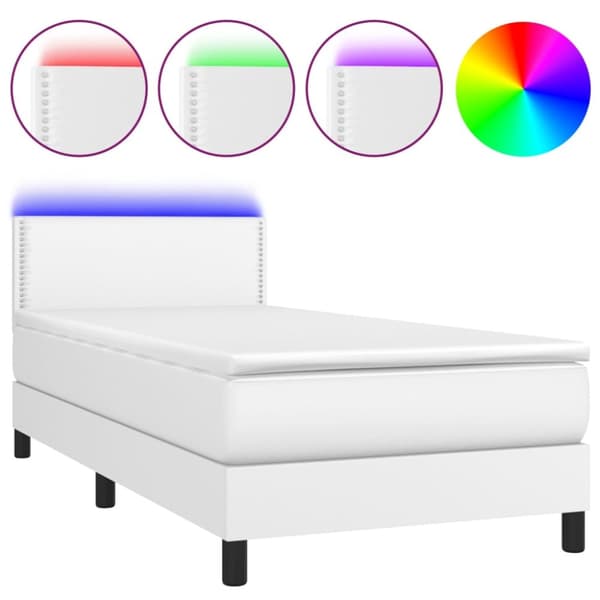 Ramsäng med madrass & LED vit 90x190 cm konstläder
