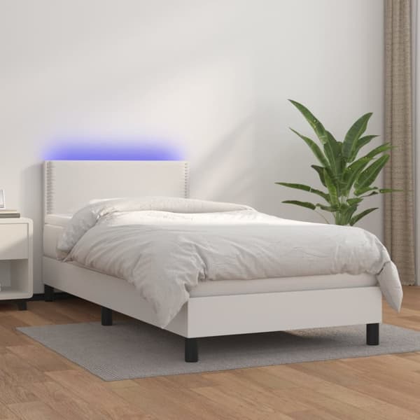 Ramsäng med madrass & LED vit 90x190 cm konstläder