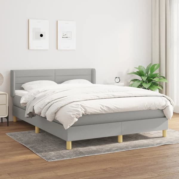 Ramsäng med madrass ljusgrå 140x190 cm tyg
