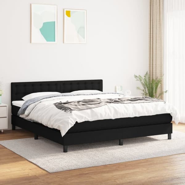 Ramsäng med madrass svart 160x200 cm tyg