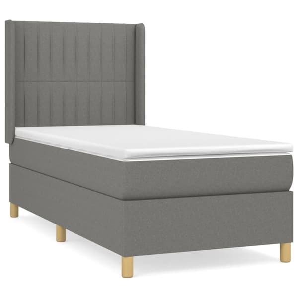 Ramsäng med madrass mörkgrå 90x200 cm tyg