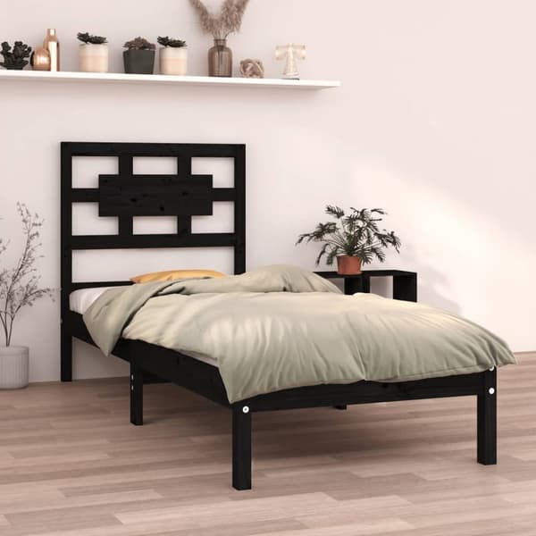 Sängram svart massiv furu 75x190 cm