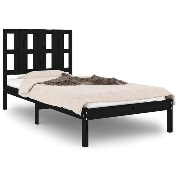 Sängram svart massiv furu 75x190 cm