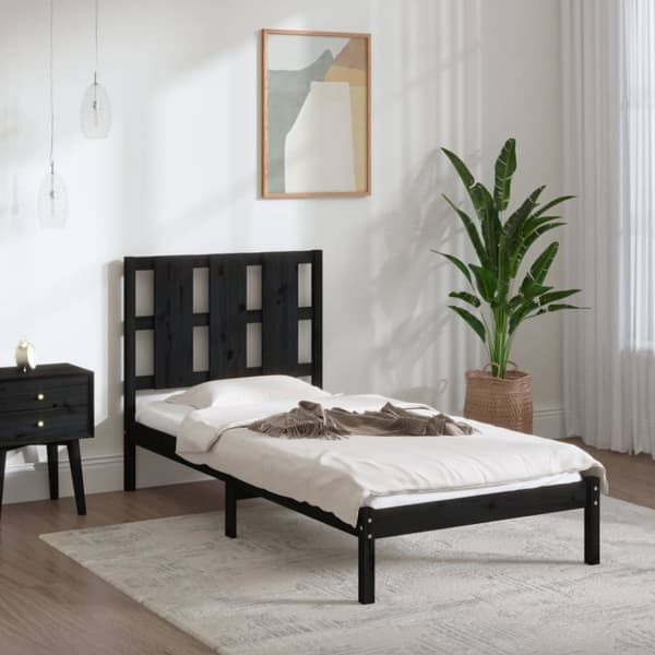 Sängram svart massiv furu 75x190 cm