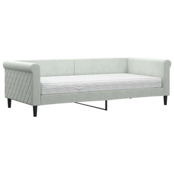 Dagbädd med madrass ljusgrå 90x200 cm sammet