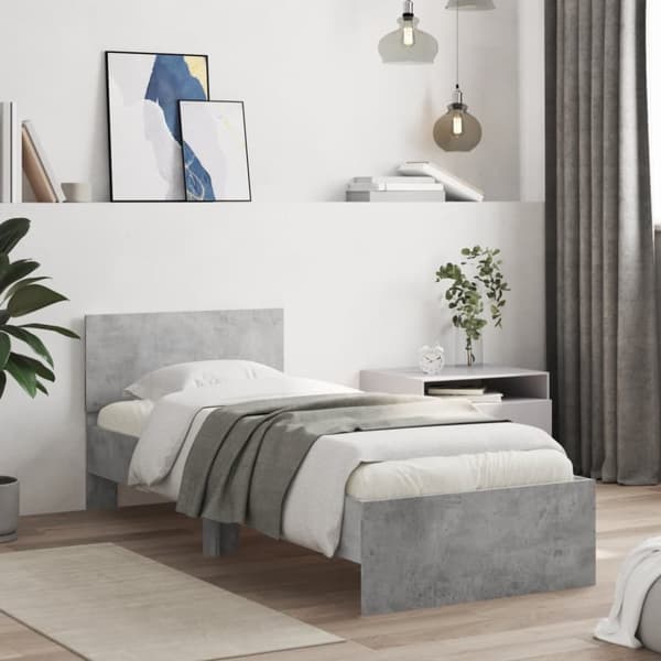 Sängram med huvudgavel betonggrå 90x200 cm konstruerat trä