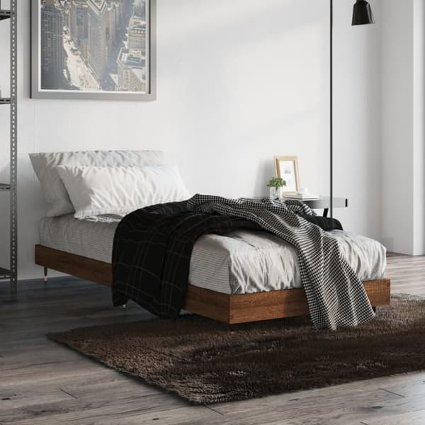 Sängram utan madrass brun ek 75x190 cm konstruerad trä