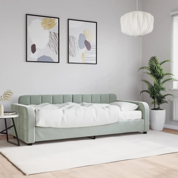 Dagbädd med madrass ljusgrå 80x200 cm sammet