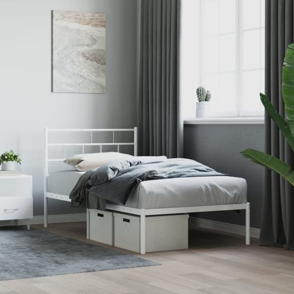 Sängram utan madrass med huvudgavel metall vit 75x190 cm