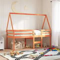 Miniatyrbild 1 av 2: Hög säng med tak vaxad brun 80x200 cm massiv furu