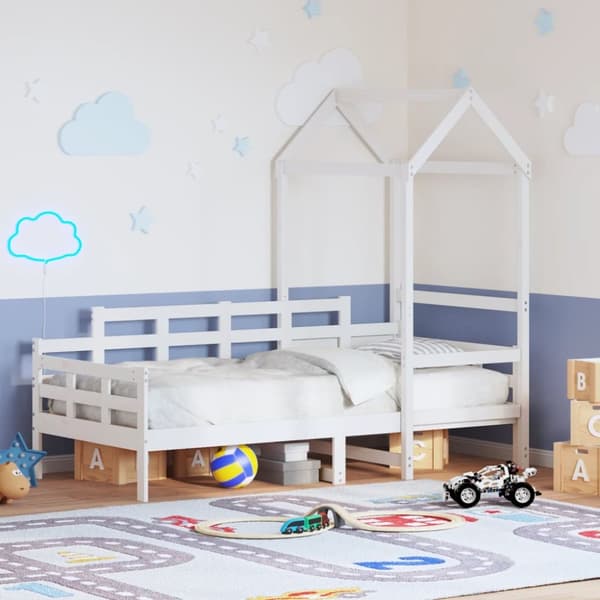 Dagbädd med tak vit 90x190 cm massiv furu