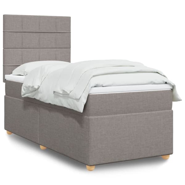 Ramsäng med madrass taupe 90x190 cm tyg