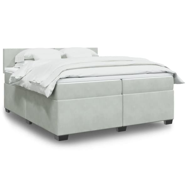 Ramsäng med madrass ljusgrå 200x200 cm sammet